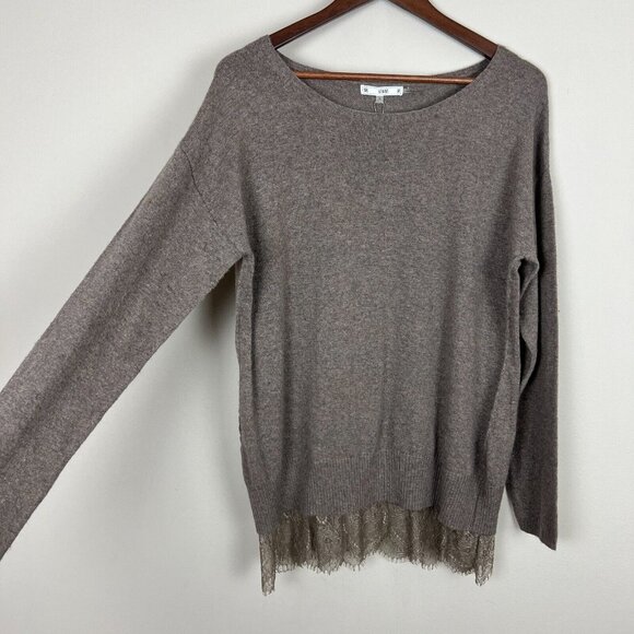 Sioni Tunic Sweater Womens Small Brown Cashmere Wool Blend Knit Layered Lace Hem - Picture 4 of 10